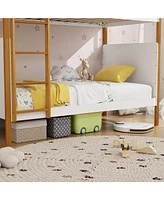 Skonyon Twin Over Twin Bunk Bed with Integrated Ladder and Safety Guardrails-Twin Size
