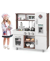 Vebreda Kids Kitchen Playset with Realistic Sounds and Lights-Brown & White