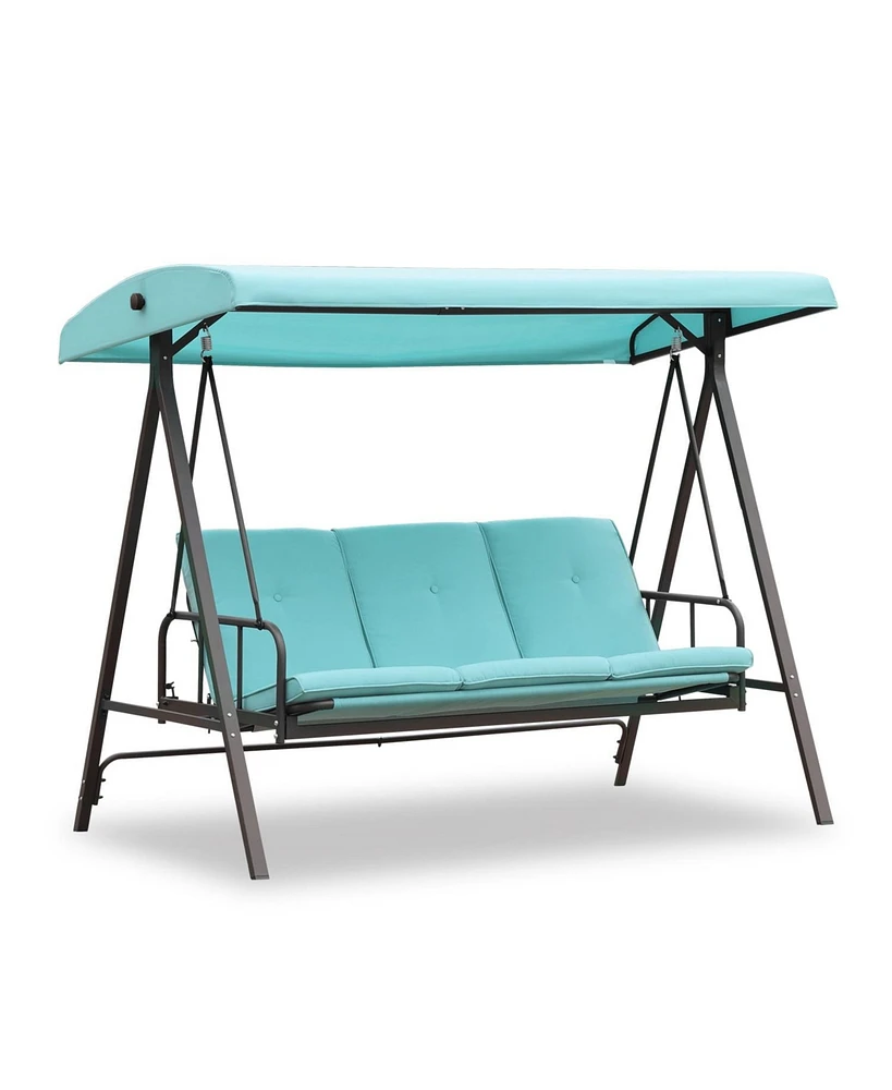 Aoodor 3-Person Outdoor Patio Swing Chair with Adjustable Canopy - Perfect for Patio, Garden-Blue