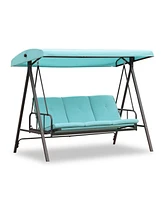 Aoodor 3-Person Outdoor Patio Swing Chair with Adjustable Canopy - Perfect for Patio, Garden-Blue