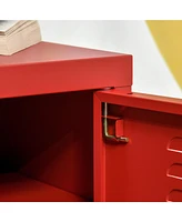 Streamdale Furniture Red Locker-Style Side Table with Adjustable Shelf