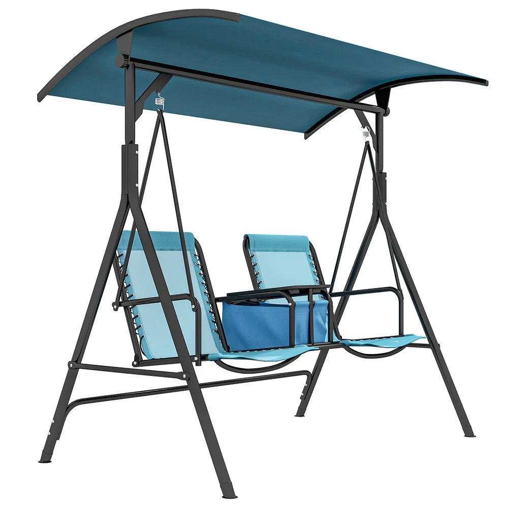 Simplie Fun 2-Seat Patio Swing with Canopy, Storage and Adjustable Shade