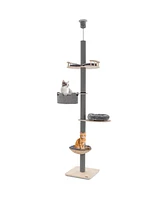 Skonyon Floor to Ceiling Cat Tree with 93 Inch-107 Inch Adjustable Height-Gray