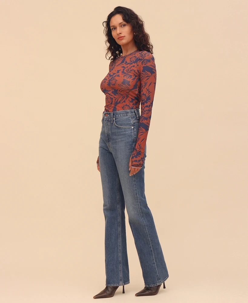 Avec Les Filles Women's Printed Mesh Long-Sleeve Top