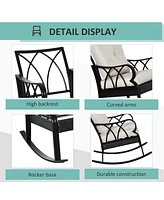 Wicker Rocking Chair with Cushions for Garden, Patio, Backyard