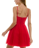 City Studios Juniors' Sweetheart-Neck Pleated Mesh Dress