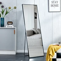 Wall-Mounted Aluminum Alloy Mirror, Black 65" x 23" (W115158162)