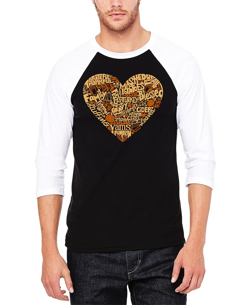 La Pop Art Men's Thanksgiving Heart Raglan Baseball Word T-Shirt