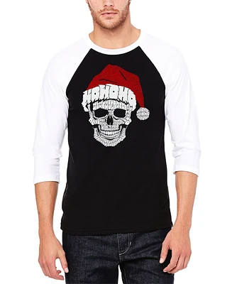 La Pop Art Men's Santa Skull Raglan Baseball Word T-Shirt