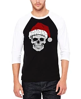 La Pop Art Men's Santa Skull Raglan Baseball Word T-Shirt