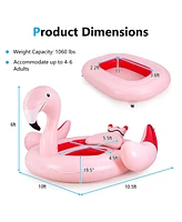 Sugift 6 People Inflatable Flamingo Floating Island with 6 Cup Holders for Pool and River