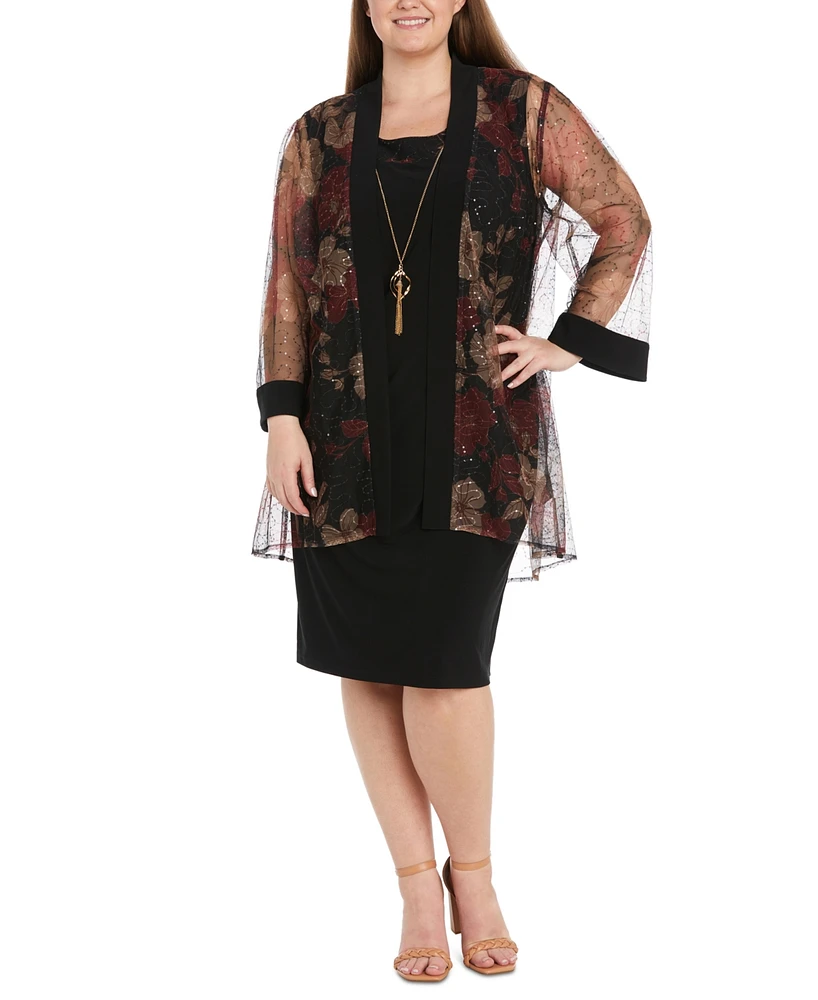 R & M Richards Plus Sheer Jacket Knee-Length Dress