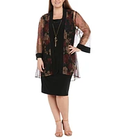 R & M Richards Plus Sheer Jacket Knee-Length Dress