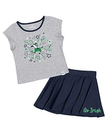 Colosseum Toddler Girls Heather Gray/Navy Notre Dame Fighting Irish Two-Piece Minds for Molding T-Shirt Skirt Set