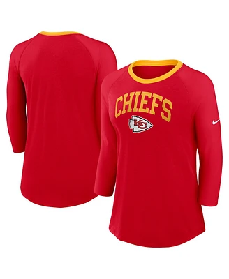 Nike Women's Red Kansas City Chiefs Raglan 3/4 Sleeve T-Shirt