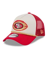 New Era Men's Stone/Scarlet San Francisco 49ers 2024 Sideline Historic 9FORTY A-Frame Trucker Adjustable Hat