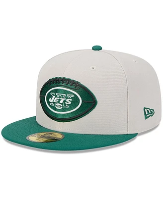 New Era Men's Stone/Green York Jets 2024 Sideline Historic 59FIFTY Fitted Hat