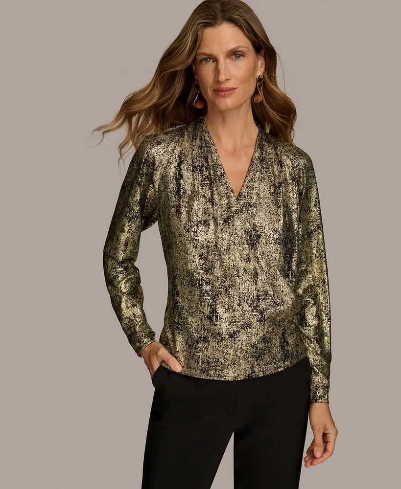 Donna Karan New York Women's Metallic Faux-Wrap Top