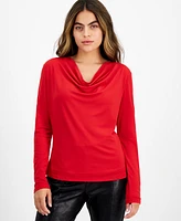 Bar Iii Petite Long-Sleeve Knit Cowlneck Top, Created for Macy's