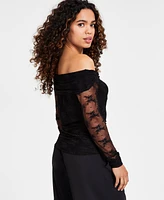 Bar Iii Petite Lace Off-The-Shoulder Long-Sleeve Top, Created for Macy's