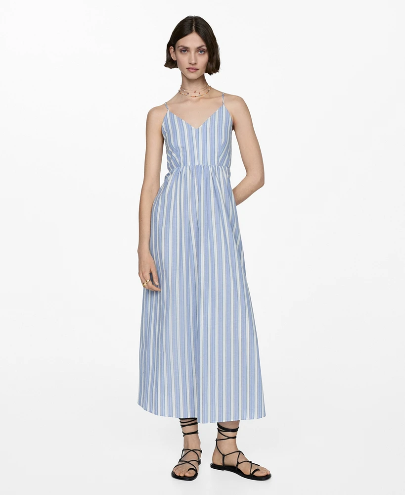 Mango Women's Cut-Out Back Striped Dress