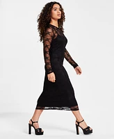 Bar Iii Petite Lace Long-Sleeve Bodycon Midi Dress, Created for Macy's