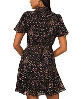 Msk Women's Printed Short-Sleeve Chiffon Shirtdress