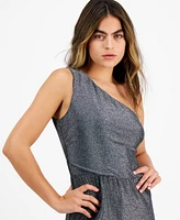 Bar Iii Petite Sparkle-Knit One-Shoulder Jumpsuit, Created for Macy's