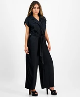 Bar Iii Petite Crossover-Front Belted Cap-Sleeve Jumpsuit, Created for Macy's