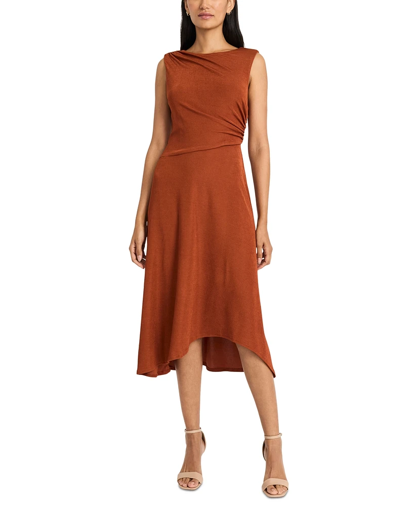 Maggy London Women's Round-Neck Gathered High-Low Dress