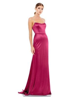 Mac Duggal Women's Charmeuse Rhinestone Strap Trumpet Gown