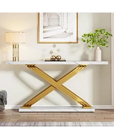 Tribesigns 55 Inch Modern Console Table, Faux Marble Gold Entryway Table Behind Sofa Couch, Narrow Rectangular Sofa Table for Living Room, Bedroom, Fr