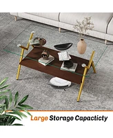 Streamdale Furniture Modern Glass Coffee Table with Golden Metal Legs