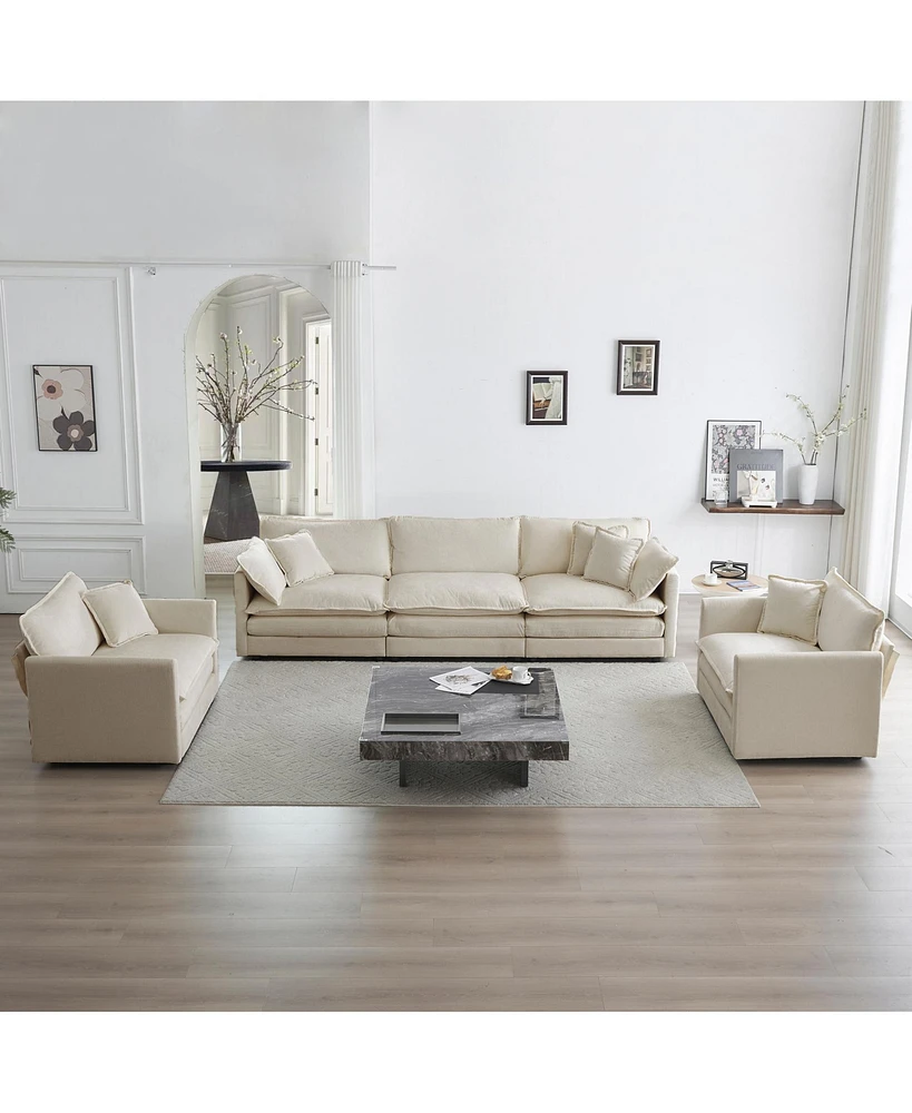 Simplie Fun Modern 3-Piece Sofa Set in Beige Chenille