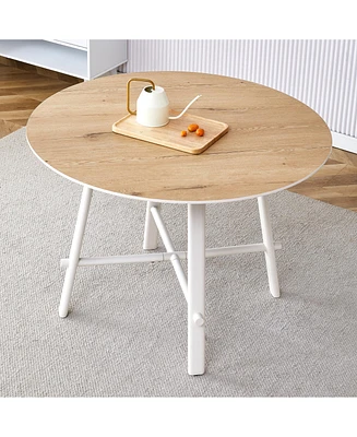 Simplie Fun Modern Circular Dining Table: Wood Top, White Legs