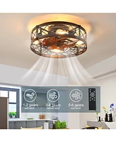 Streamdale Furniture Caged Ceiling Fans with Lights, 20" Black Flush Mount