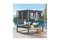 Streamdale Furniture Sun-Shaded Daybed With Adjustable Canopy And Chaise Lounges