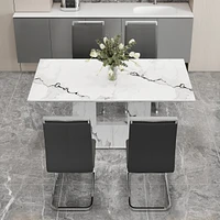 Streamdale Furniture Dining Table Set with White Marble Pattern