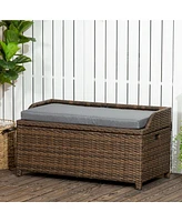 Streamdale Furniture Outdoor Rattan Storage Bench with Waterproof Bag and Cushion