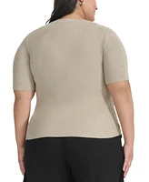 Dkny Plus Short-Sleeve Ribbed-Knit Top