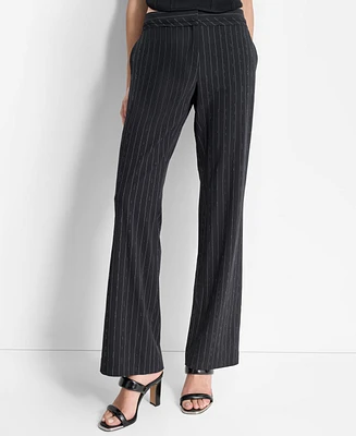 Dkny Women's Pinstriped Pleated-Waist Wide-Leg Pants