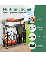 Sugift Garage Sports Equipment Organizer with Hooks & Baskets for Basketball