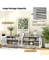 Skonyon 4-Door Tv Stand for TVs up to 75 Inch Media Console Table with Adjustable Shelves-Oak