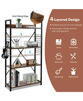 Skonyon 4 -Tier Industrial Open Storage Bookshelf-Coffee