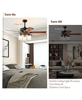 Skonyon 52 Inch Ceiling Fan Light with Pull Chain and 5 Bronze Finished Reversible Blades