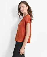 Dkny Women's Mixed-Media Extended-Shoulder Blouse