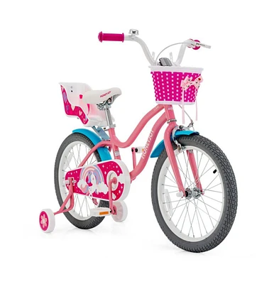 Vebreda Kids Bicycle with Training Wheels and Basket for Boys and Girls Age 3-9 Years-18 inches