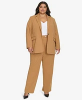 Calvin Klein Plus Size Single Button Padded Shoulder Blazer High Rise Straight Leg Pants