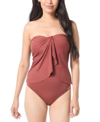 Vince Camuto Womens Strapless Draped Tankini Top High Waisted Bikini Bottoms