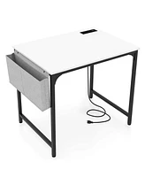 Costway 32" Computer Desk Small with Charging Station Storage Bag & Headphone Hook